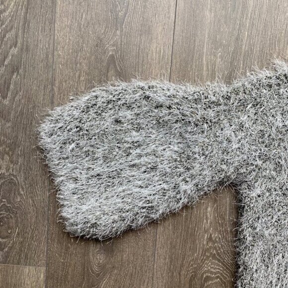 Women's Fuzzy Sweater Festive Glitter Sparkly Wool Cropped 3/4 Length Sleeve - Picture 5 of 10